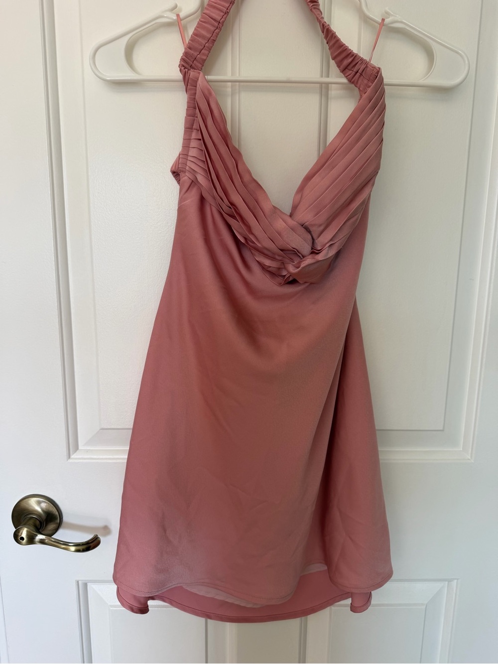 One-Shoulder Pleated Cowl Dress in Dusty Rose